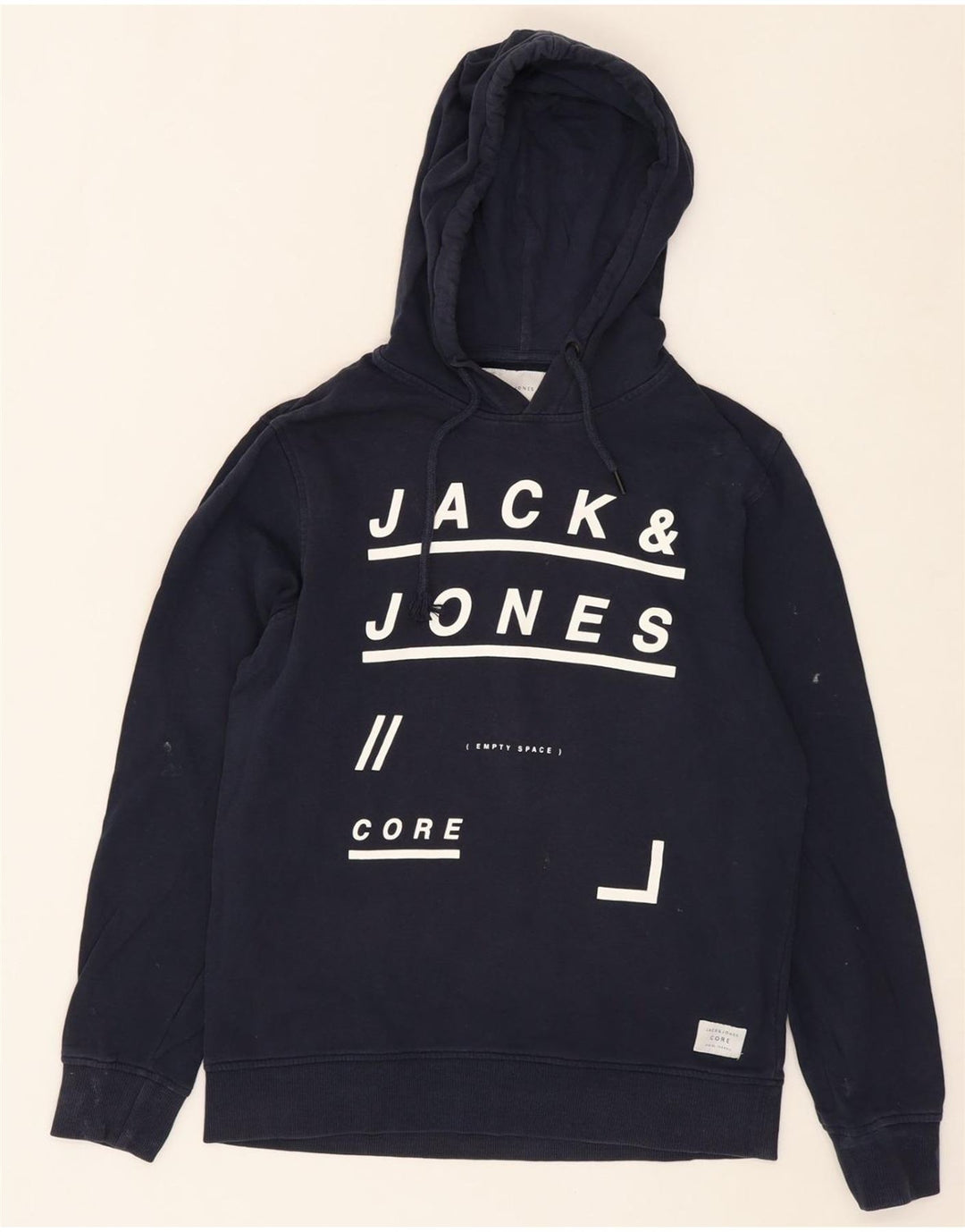 JACK & JONES Mens Graphic Hoodie Jumper Medium Navy Blue Cotton Vintage Jack & Jones and Second-Hand Jack & Jones from Messina Hembry 