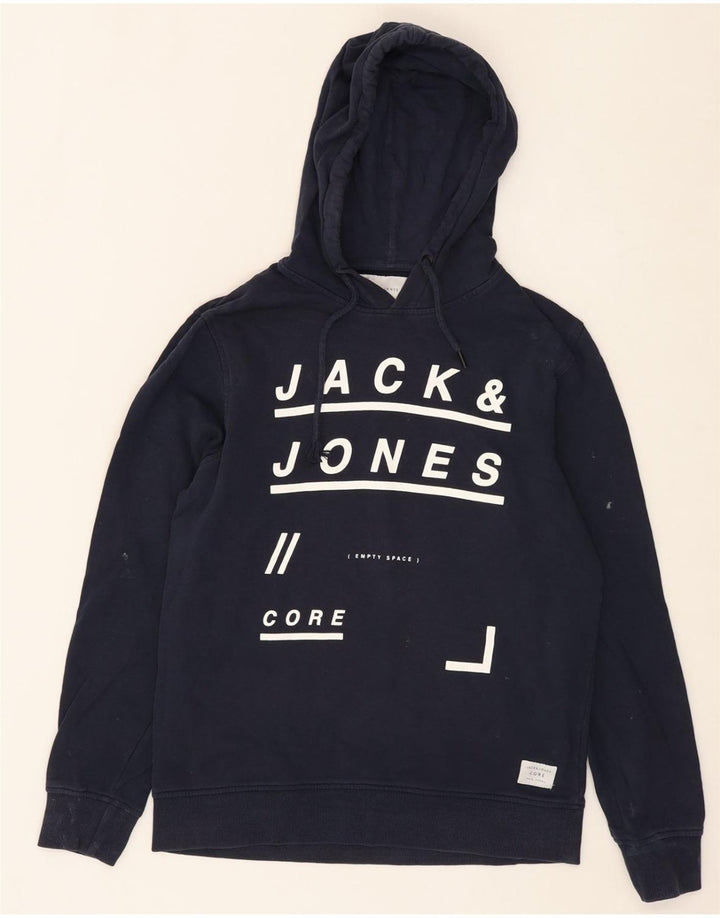 JACK & JONES Mens Graphic Hoodie Jumper Medium Navy Blue Cotton Vintage Jack & Jones and Second-Hand Jack & Jones from Messina Hembry 