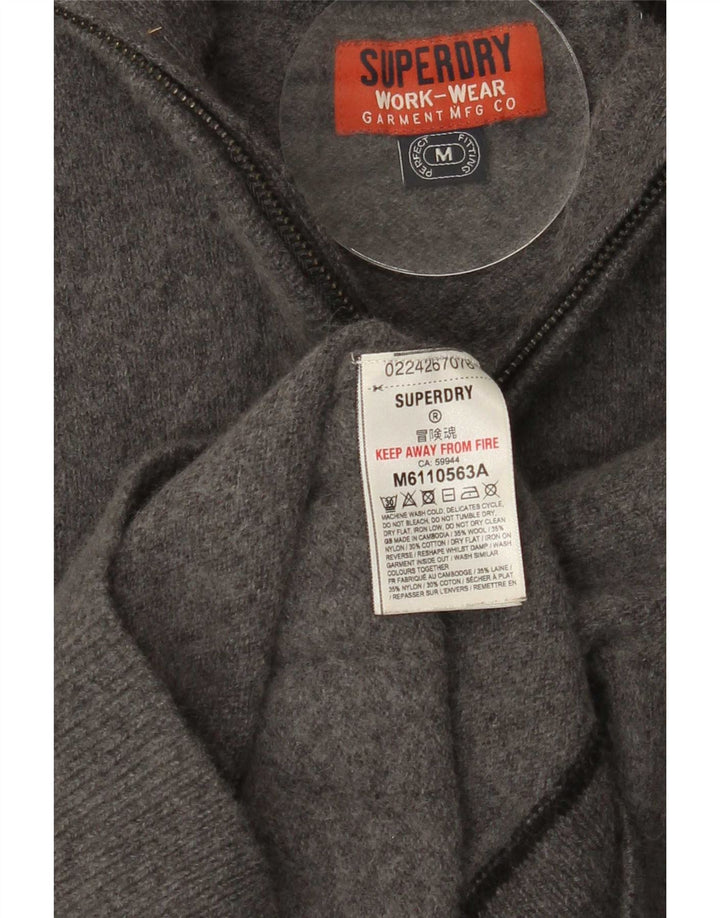 Suéter feminino Superdry com gola e zíper UK 12 lã cinza médio