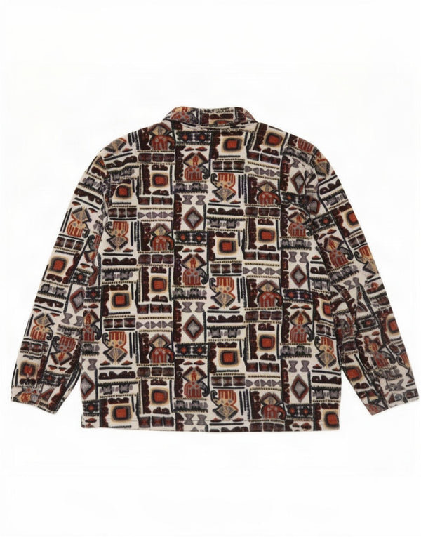 Vintage Mens Zip Neck Fleece Jumper XL Multicoloured Geometric