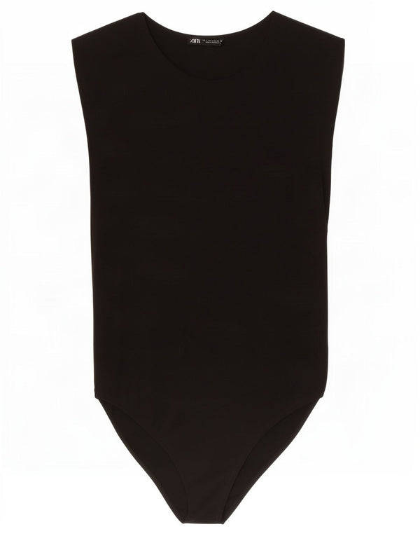 Macacão feminino sem mangas Zara UK 14 grande poliamida preta