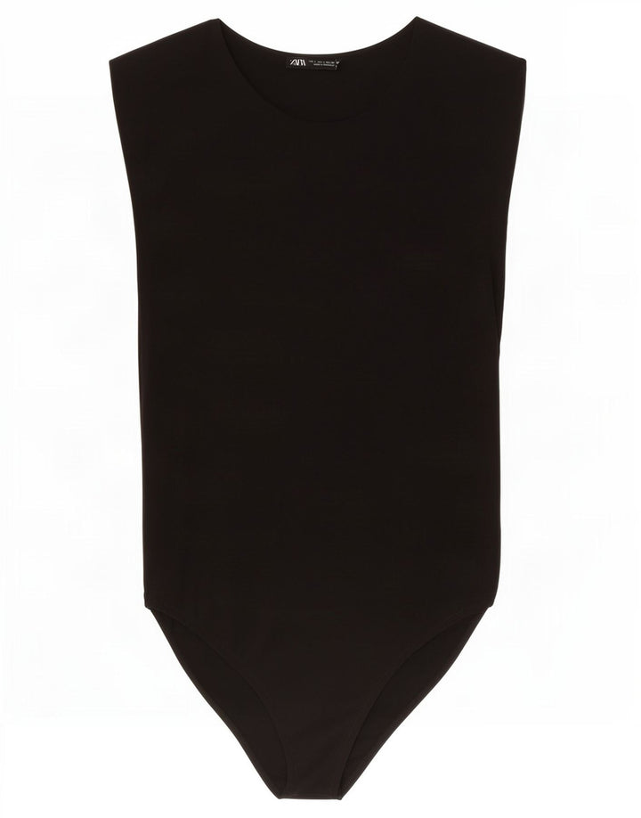 Macacão feminino sem mangas Zara UK 14 grande poliamida preta
