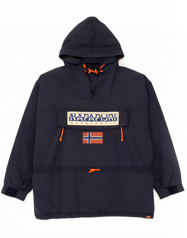 Jaqueta masculina Napapijri com capuz gráfico Anorak UK 42 XL azul marinho poliamida