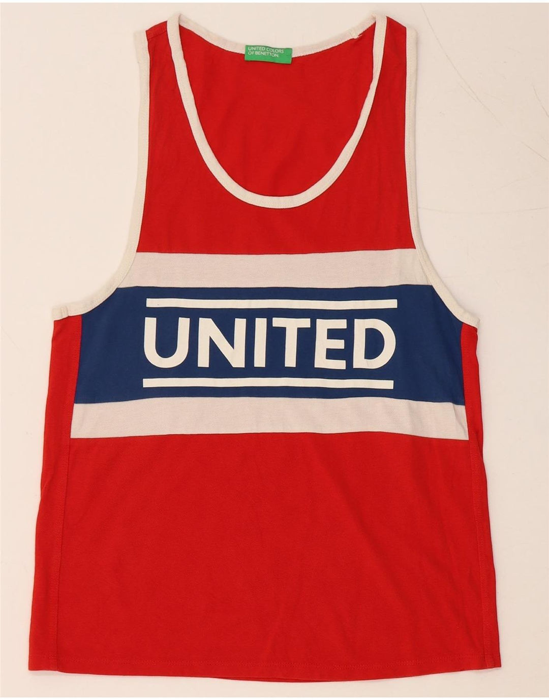 Top colete gráfico masculino BENETTON XS vermelho algodão colorblock