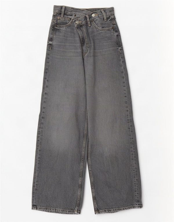Zara Jeans feminino cintura alta com perna larga EU 34 2XS W24 L31 algodão cinza