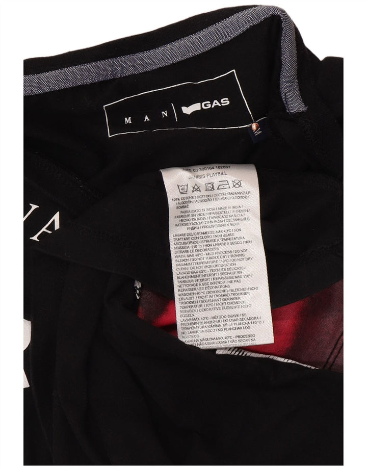 Camiseta gráfica masculina GAS Top médio algodão preto