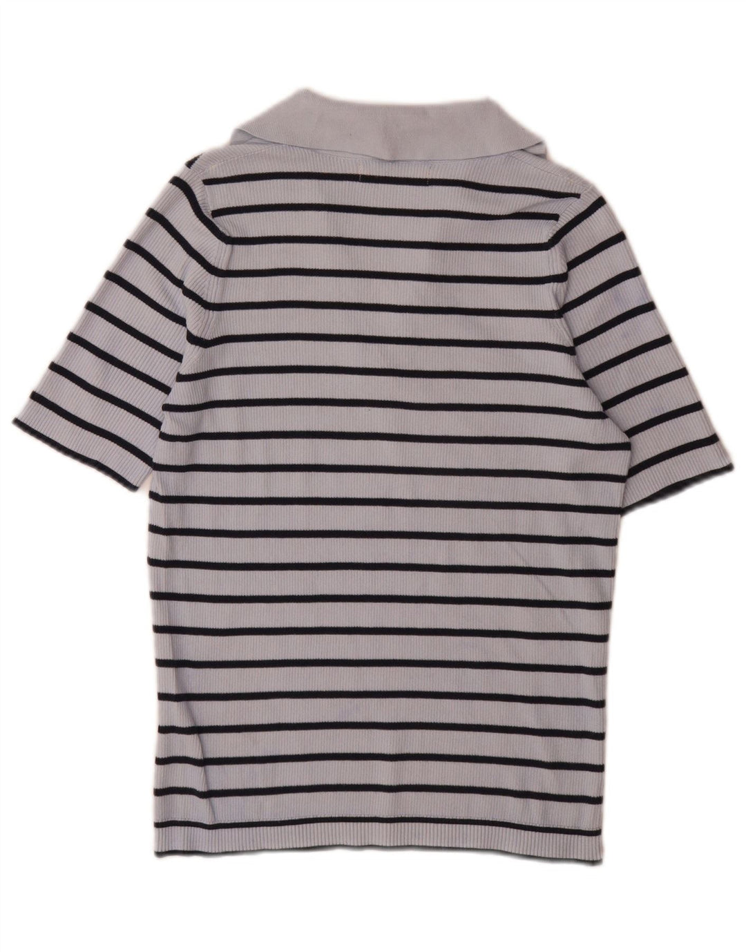 Camisa polo feminina Marks & Spencer Reino Unido 14 algodão listrado azul médio