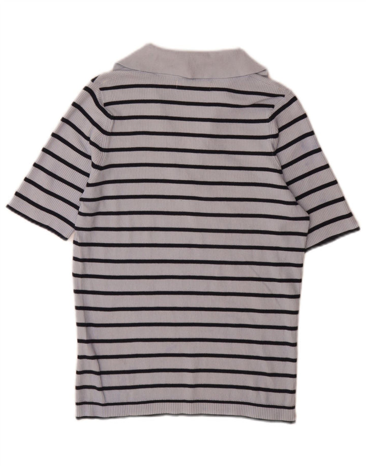 Camisa polo feminina Marks & Spencer Reino Unido 14 algodão listrado azul médio