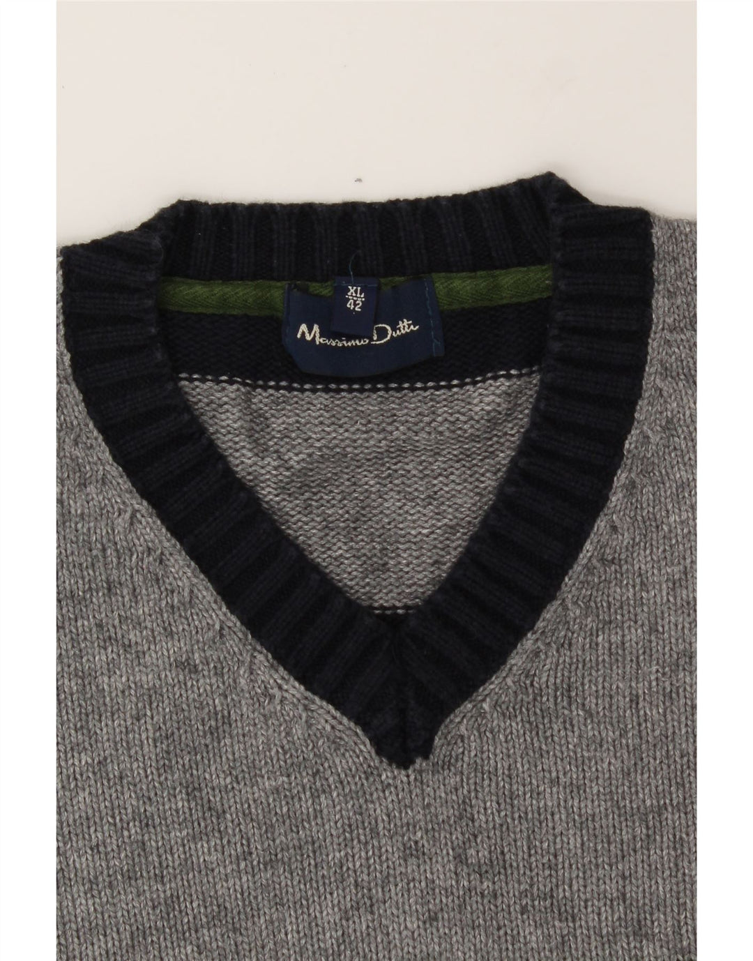 MASSIMO DUTTI Mens V-Neck Jumper Sweater XL Navy Blue Colourblock Cotton Vintage Massimo Dutti and Second-Hand Massimo Dutti from Messina Hembry 