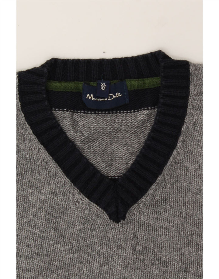 MASSIMO DUTTI Mens V-Neck Jumper Sweater XL Navy Blue Colourblock Cotton Vintage Massimo Dutti and Second-Hand Massimo Dutti from Messina Hembry 