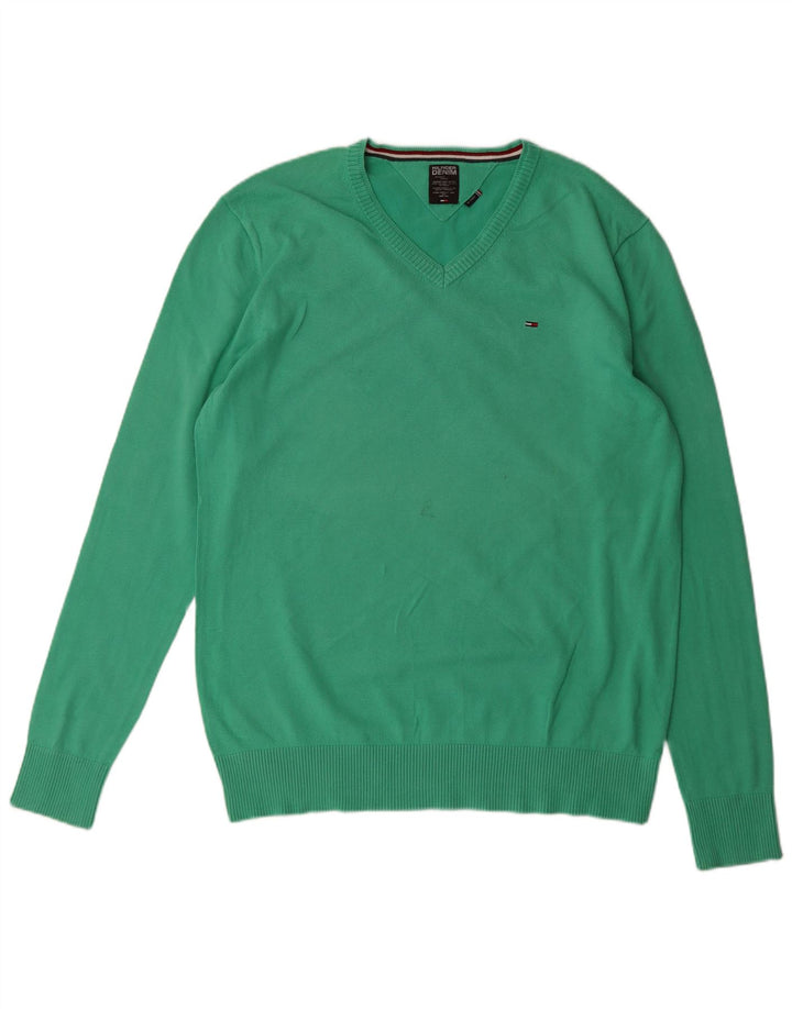 TOMMY HILFIGER Suéter masculino com decote em V 2XL algodão verde clássico