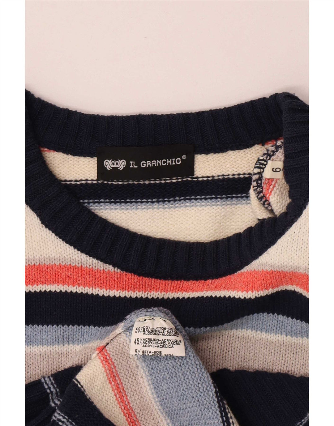 Il Granchio Suéter masculino com gola redonda, grande listrado multicolorido