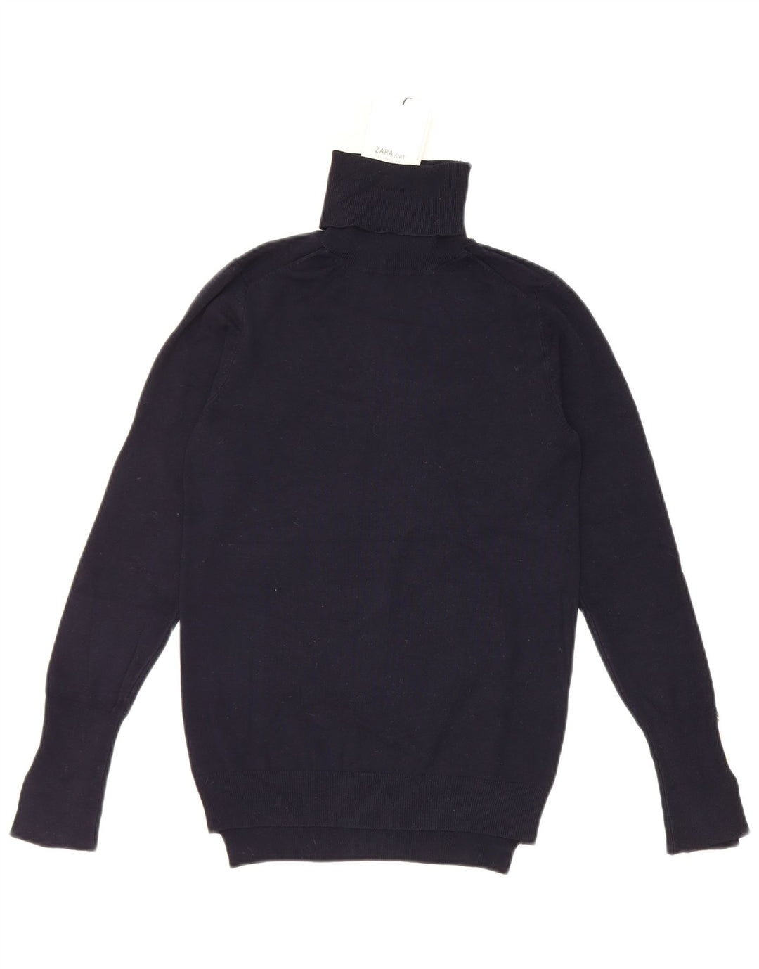 Suéter feminino Zara com gola redonda e viscose azul marinho médio UK 12
