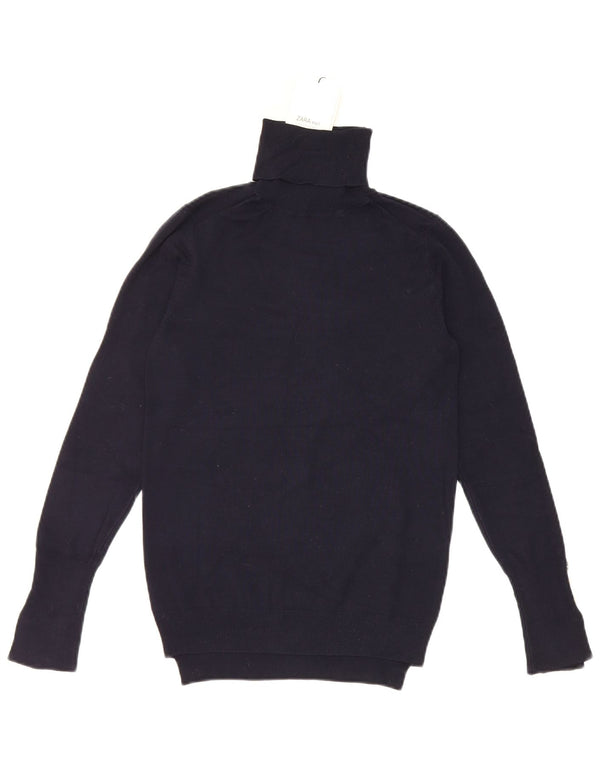 Suéter feminino Zara com gola redonda e viscose azul marinho médio UK 12