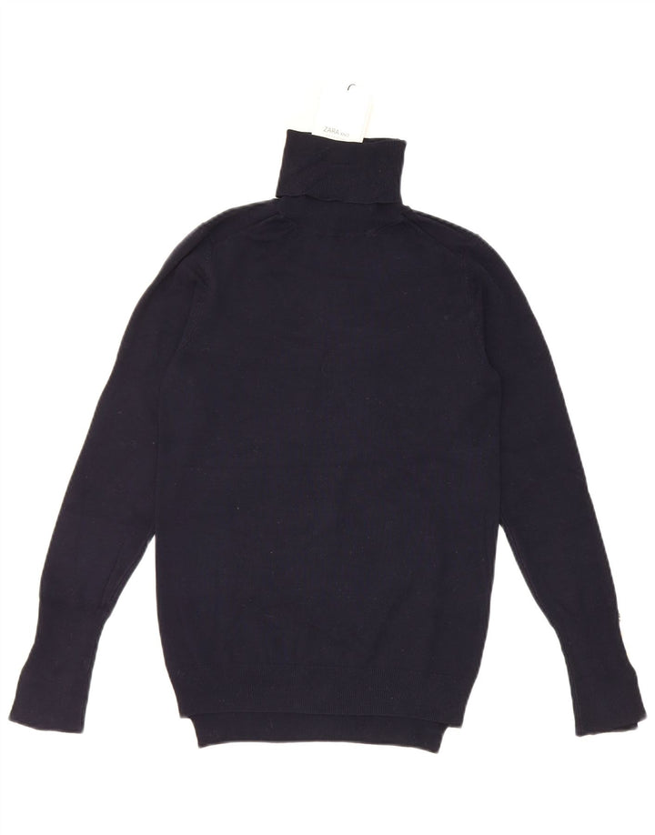 Suéter feminino Zara com gola redonda e viscose azul marinho médio UK 12