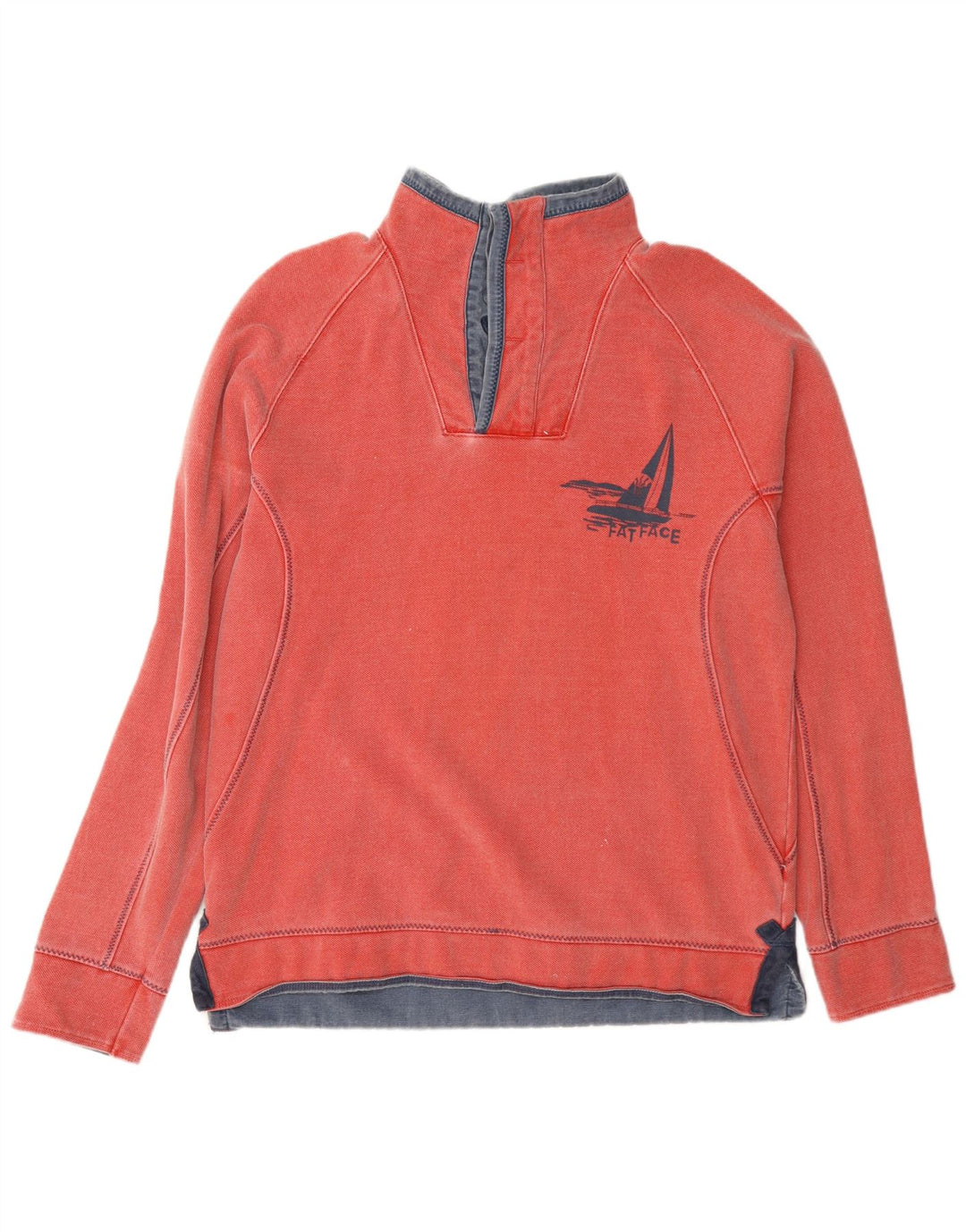 Fat Face Masculino Gráfico Zip Neck Moletom Jumper Pequeno Algodão Vermelho