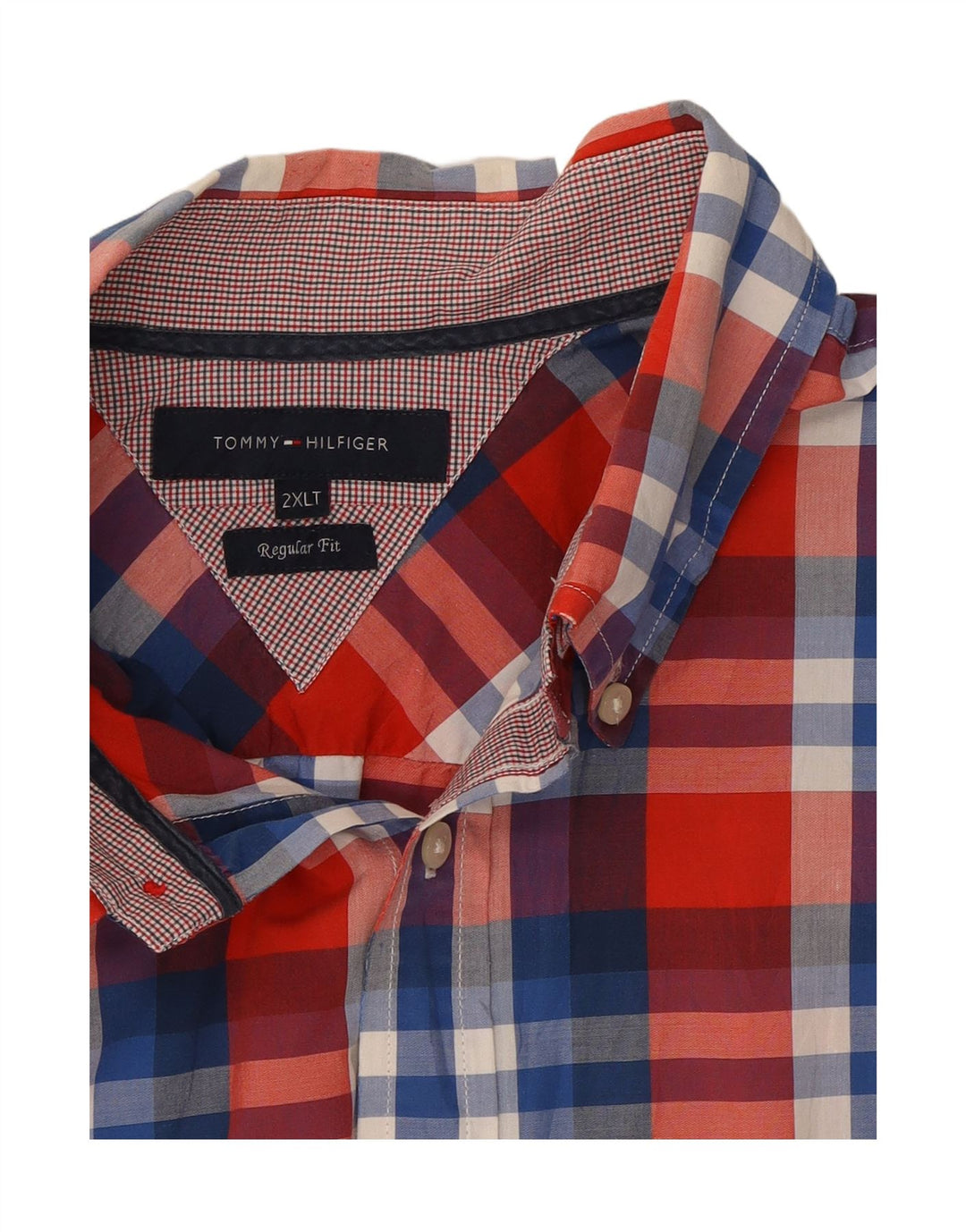 Camisa masculina TOMMY HILFIGER de ajuste regular 2XL algodão xadrez vermelho