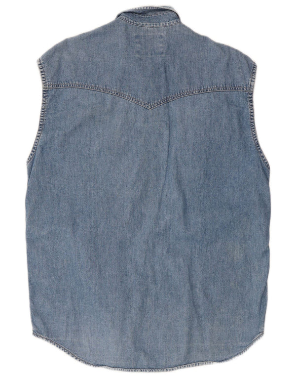 Wrangler Camisa jeans masculina ocidental sem mangas 2XL algodão azul
