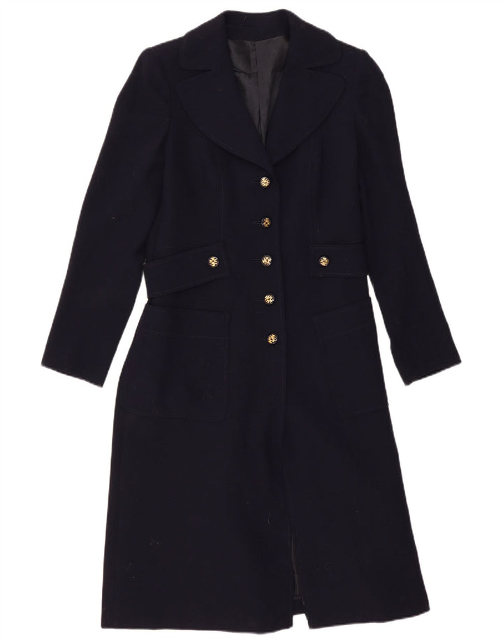 Sobretudo feminino vintage UK 10 pequeno azul marinho