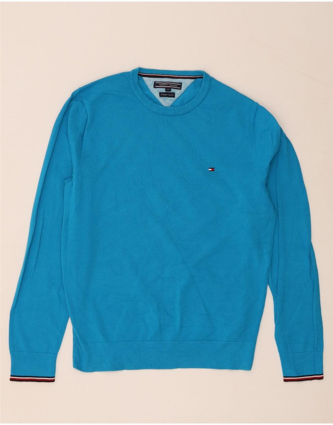 Suéter masculino Tommy Hilfiger com gola redonda e algodão azul médio