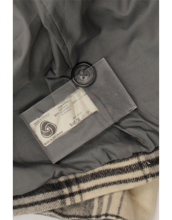 Sobretudo feminino vintage Reino Unido 14 cinza médio xadrez lã nova