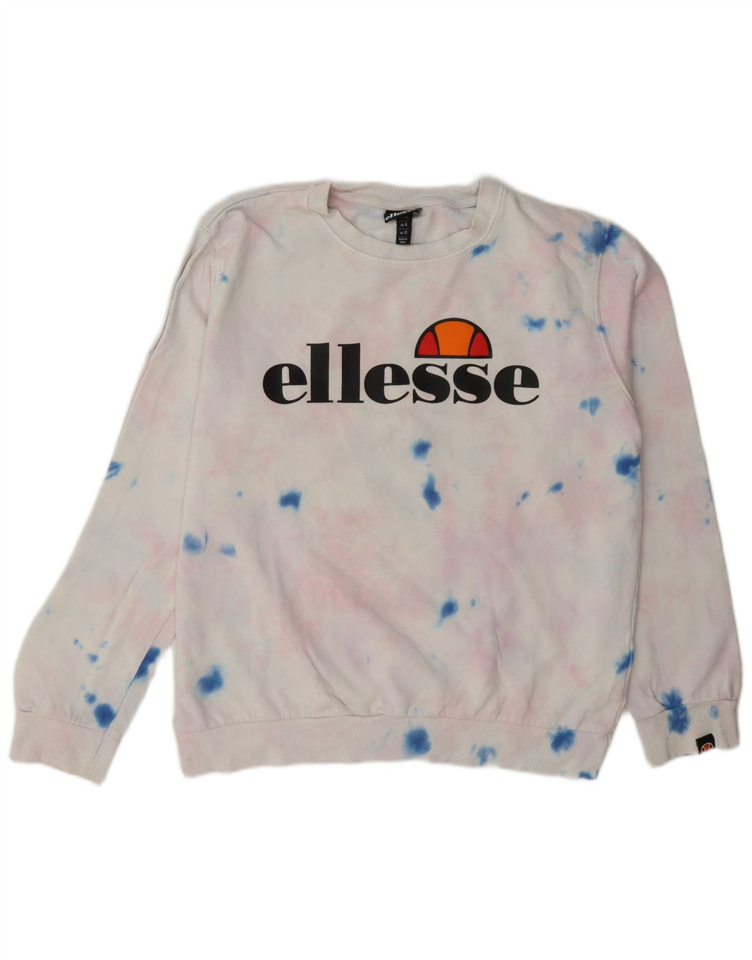 Suéter gráfico feminino Ellesse UK 12 médio branco tie-dye algodão