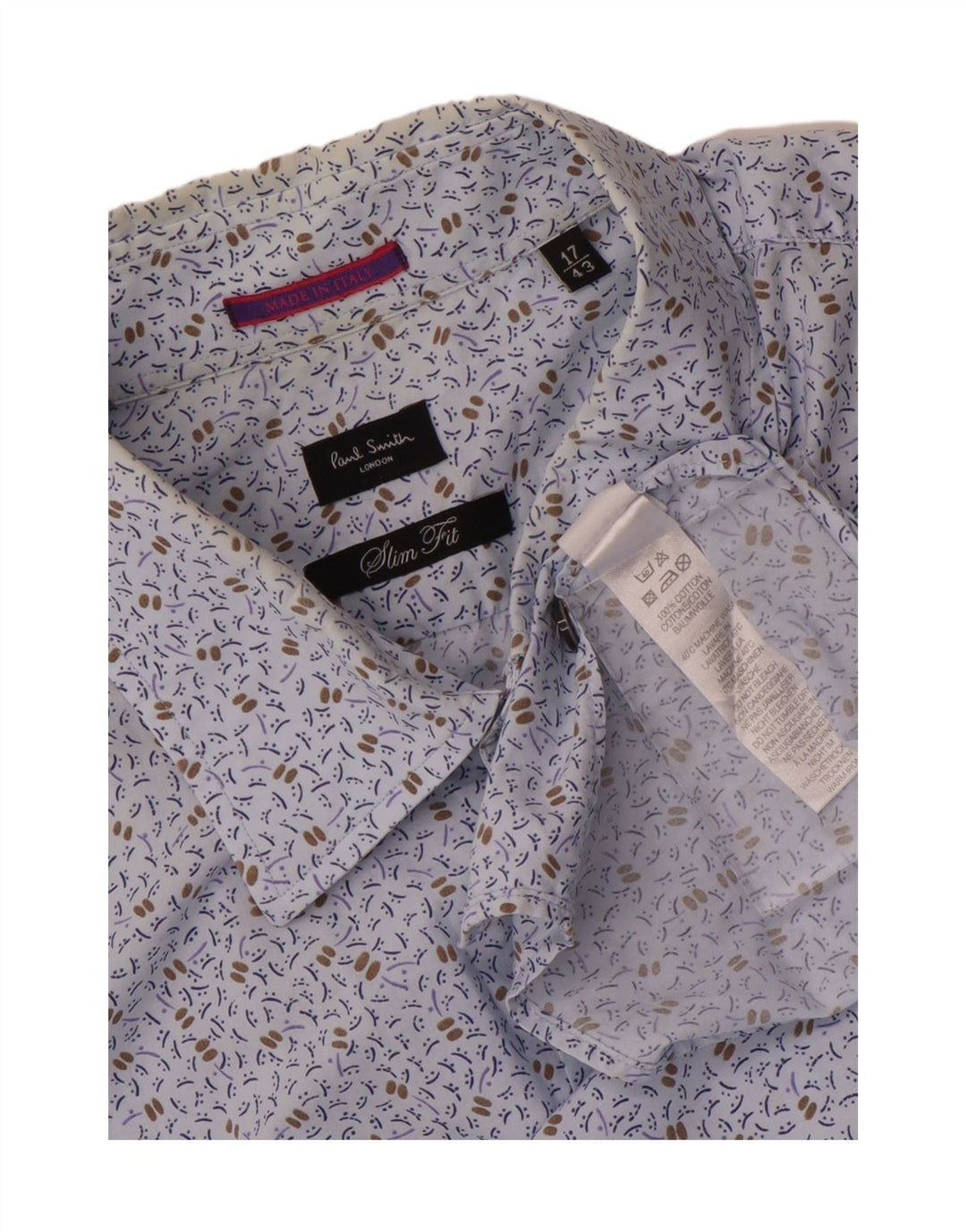 Camisa masculina Paul Smith com padrão abstrato slim fit tamanho 43 17 azul médio