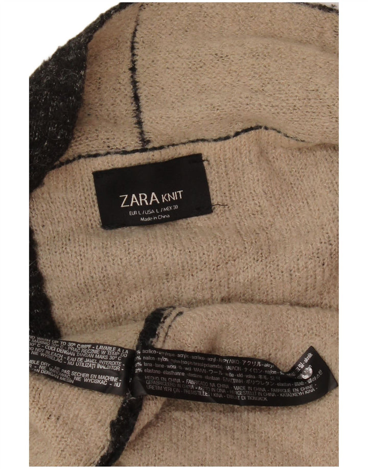 Zara Suéter Cardigan Aberto Feminino Reino Unido 16 Grande Acrílico Preto