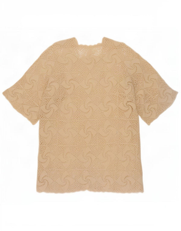 Blusa feminina vintage de crochê top UK 16 grande bege