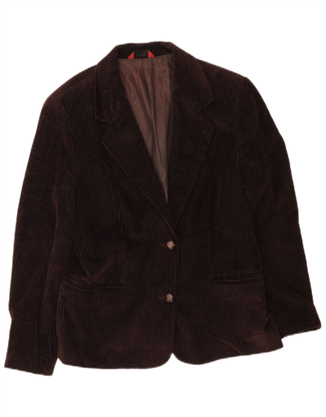 Sisley Jaqueta blazer feminina de veludo cotelê com 2 botões Reino Unido 16 grande algodão marrom