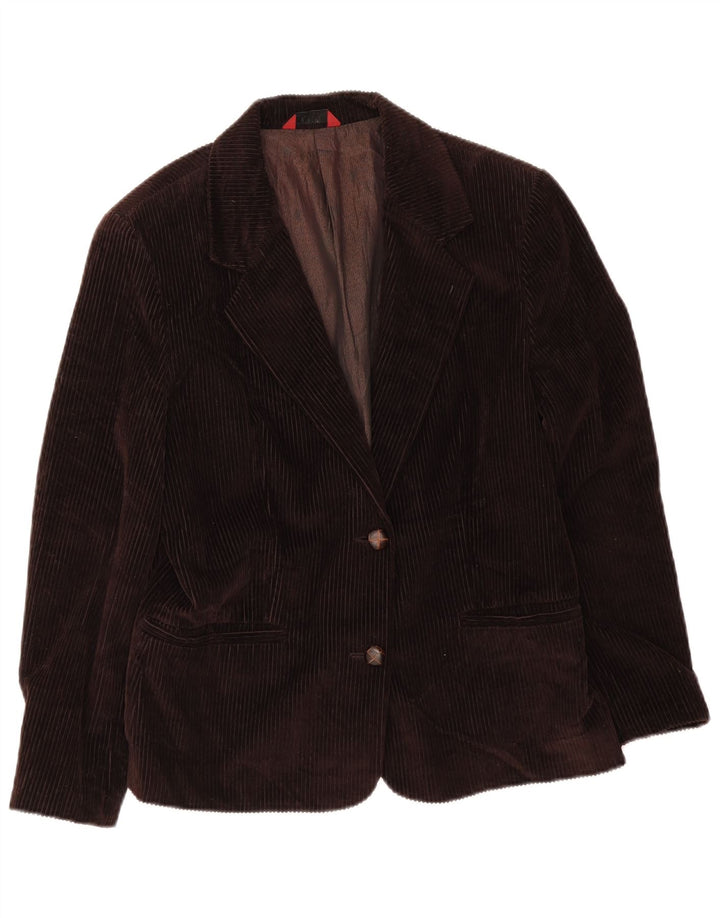 Sisley Jaqueta blazer feminina de veludo cotelê com 2 botões Reino Unido 16 grande algodão marrom