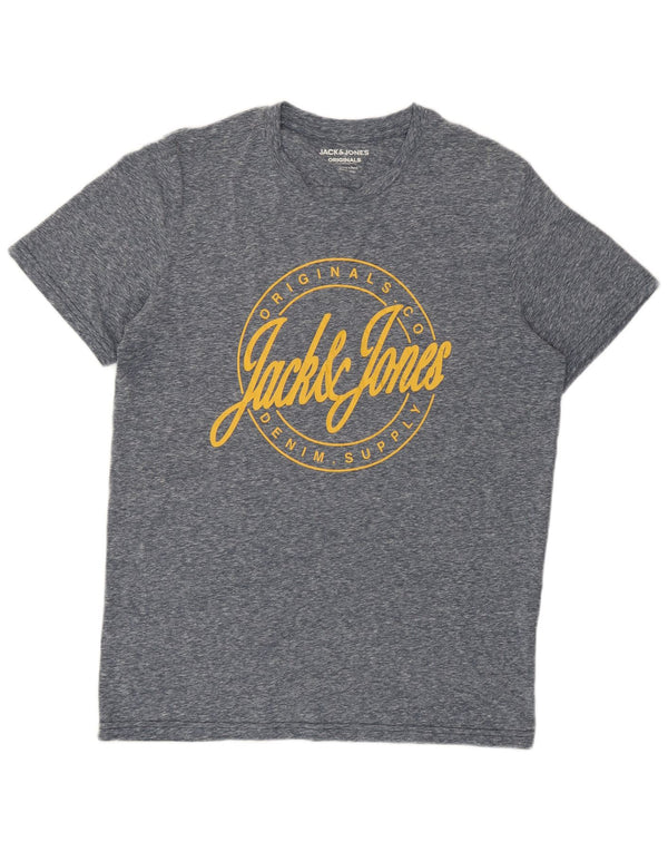 Camiseta gráfica masculina Jack & Jones Top médio azul manchado