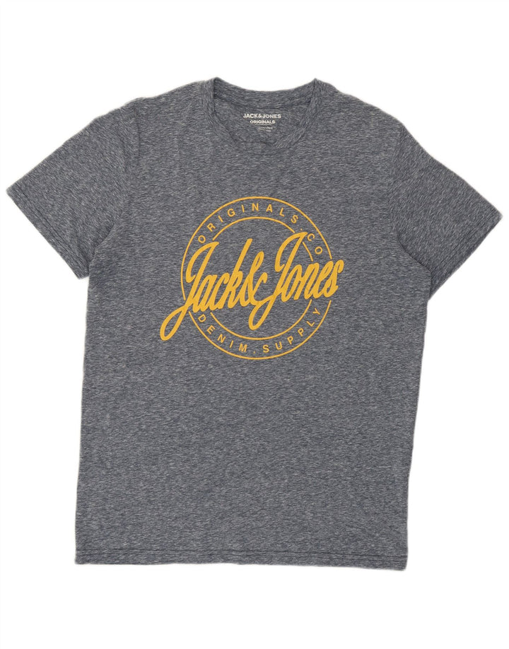 Camiseta gráfica masculina Jack & Jones Top médio azul manchado