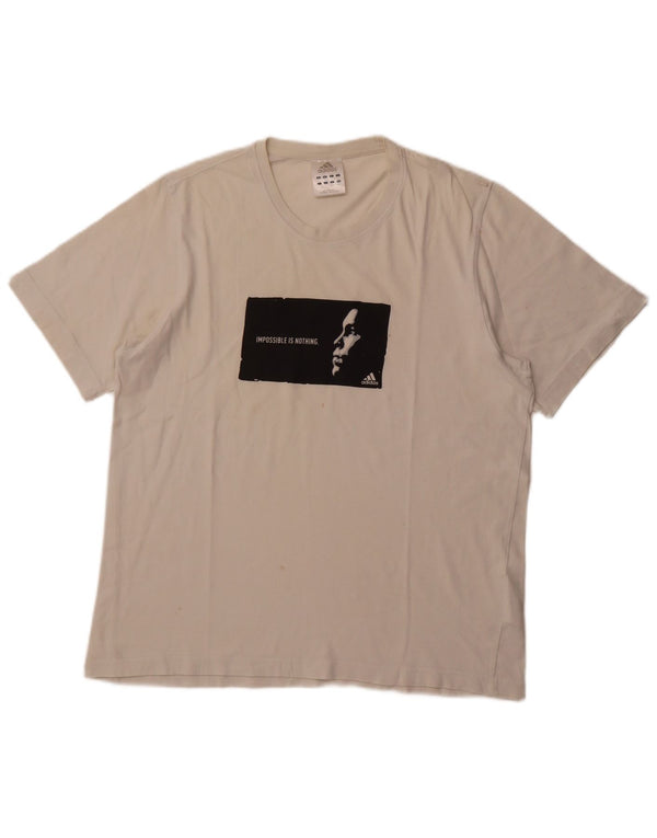 ADIDAS Mens Graphic T-Shirt Top Grande Algodão Branco