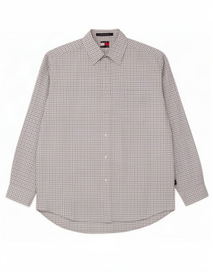 Camisa masculina Tommy Hilfiger grande algodão xadrez branco