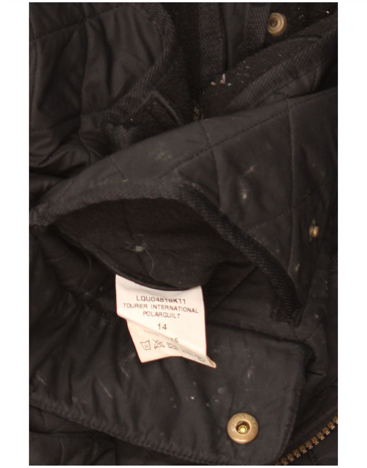 Jaqueta acolchoada militar feminina Barbour UK 14 grande poliéster preto