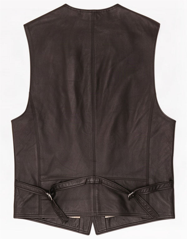 Colete de couro masculino vintage médio preto