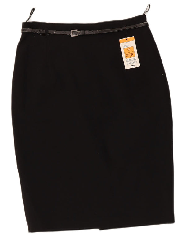 Saia lápis feminina Marks & Spencer Reino Unido 10 pequena W28 poliéster preto
