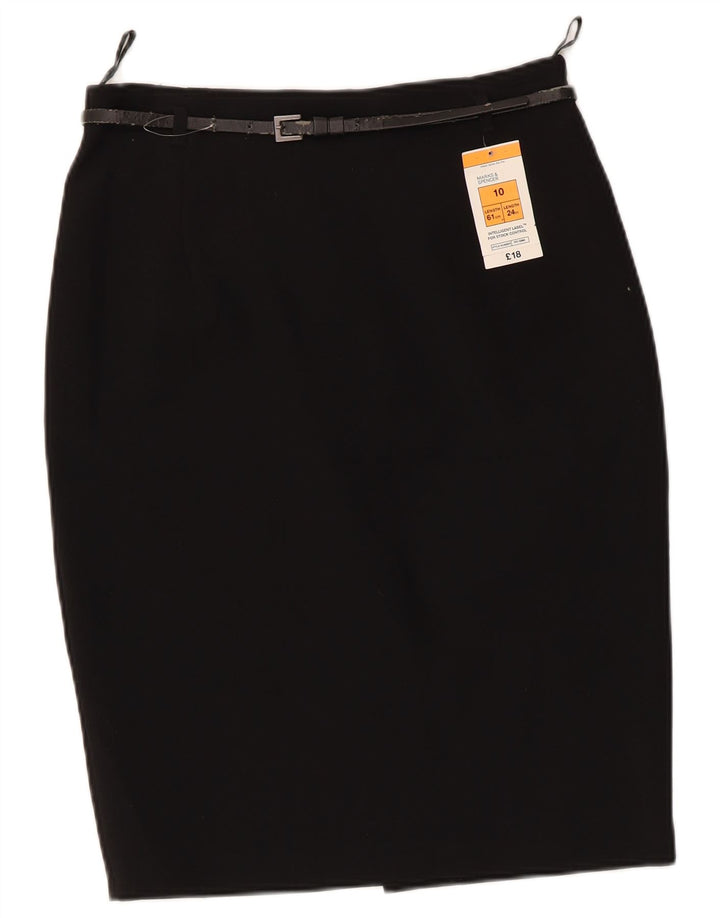 Saia lápis feminina Marks & Spencer Reino Unido 10 pequena W28 poliéster preto