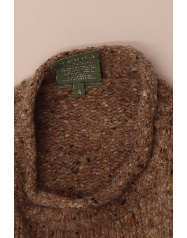 Suéter feminino Aran com gola tartaruga grande, Reino Unido 10, pequeno, bege, salpicado