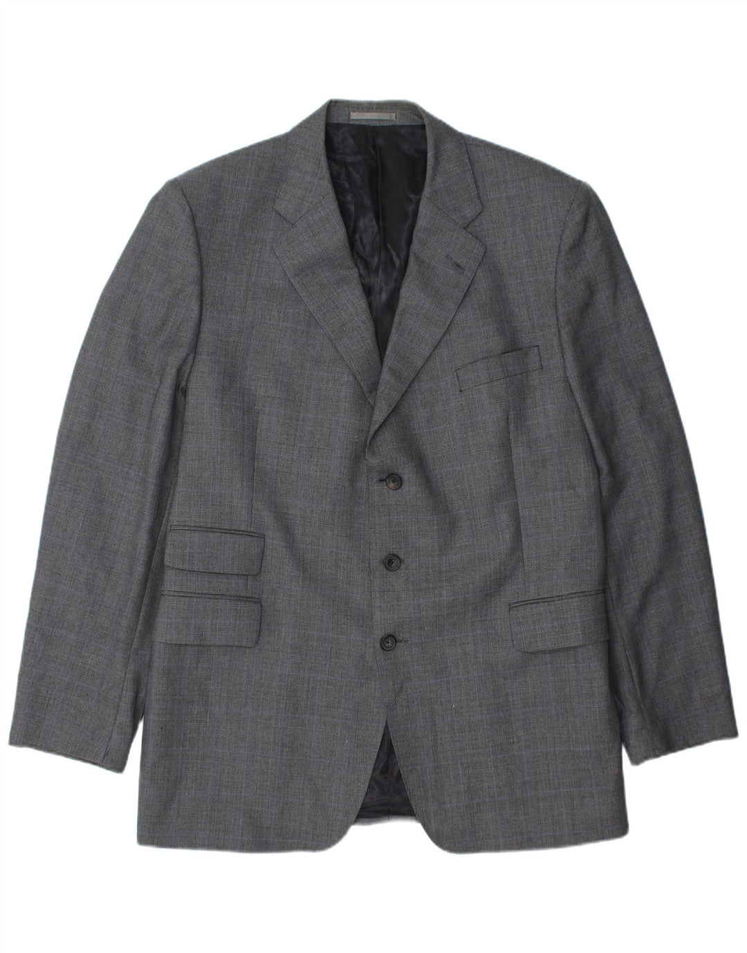 Jaqueta blazer masculina AQUASCUTUM com 3 botões UK 48 4XL lã xadrez cinza