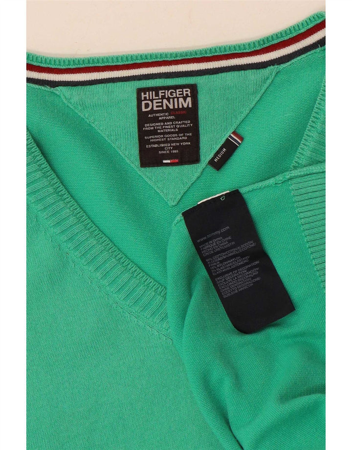 Tommy Hilfiger Suéter masculino com decote em V de algodão verde médio