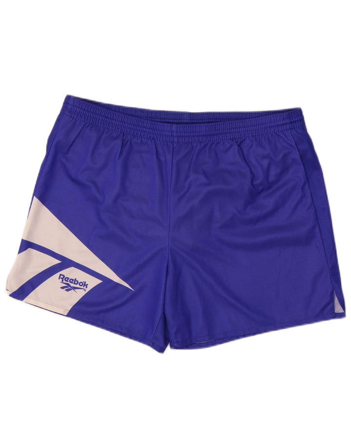 Shorts esportivos masculinos Reebok grande bloco colorido azul