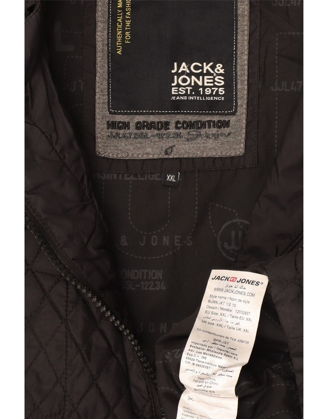 Jaqueta acolchoada masculina Jack & Jones UK 44 2XL cinza nylon