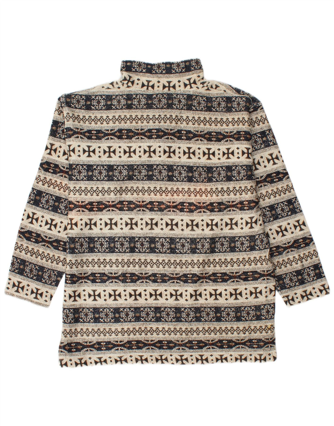 Moletom masculino VINTAGE com zíper e gola grande, bege, algodão Fair Isle