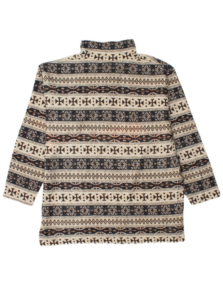 Moletom masculino VINTAGE com zíper e gola grande, bege, algodão Fair Isle