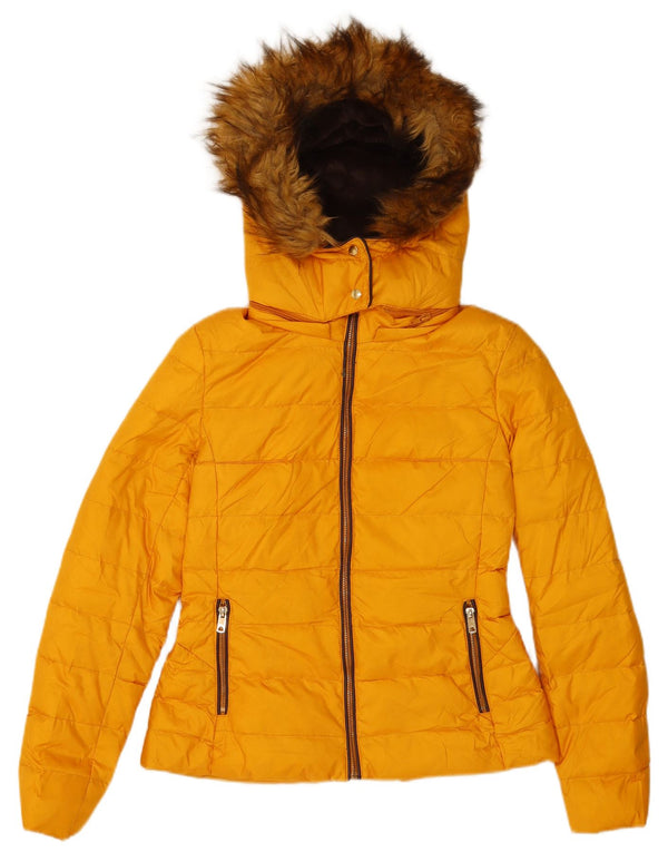 Jaqueta acolchoada com capuz feminina Zara UK 10 poliéster amarelo pequeno