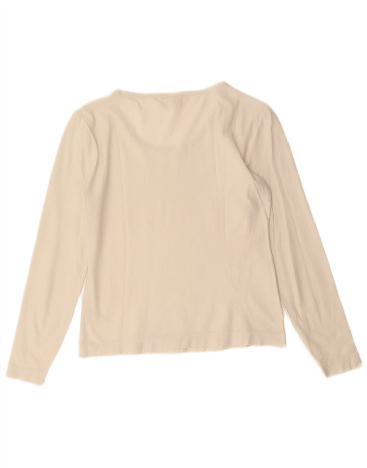 SISLEY Top feminino manga comprida UK 10 pequeno branco