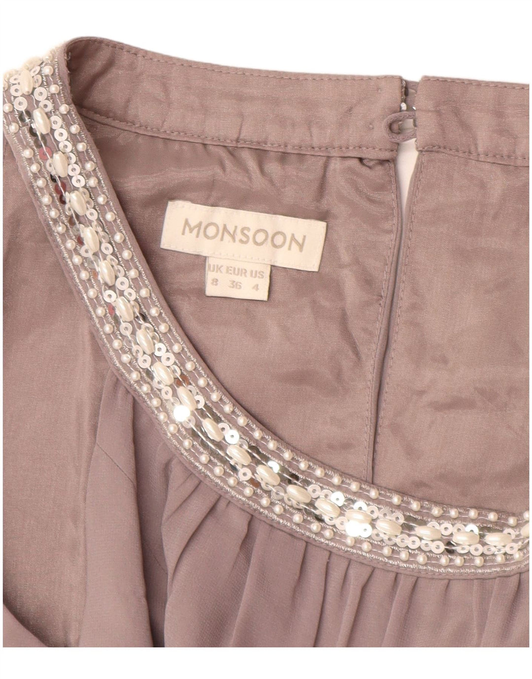 Vestido maxi feminino sem mangas Monsoon UK 8 poliéster cinza pequeno