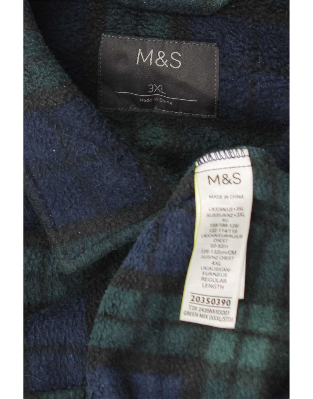 Camiseta masculina de lã Marks & Spencer 3XL poliéster xadrez verde